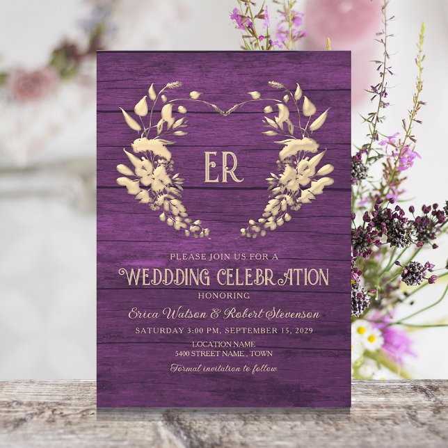Rustic Purple Monogram Wedding Invitation (Creator Uploaded)