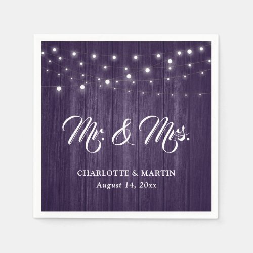 Rustic Purple Mr and Mrs Wedding Napkins