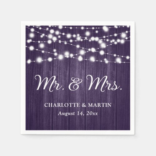 Rustic Purple Mr and Mrs Wedding Napkins
