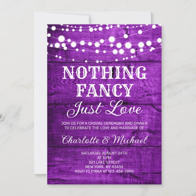  Rustic Purple Nothing Fancy Just Love Wedding Invitation (Front)