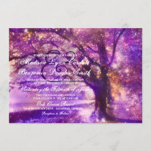 Rustic Purple Oak Tree Wedding Invitations