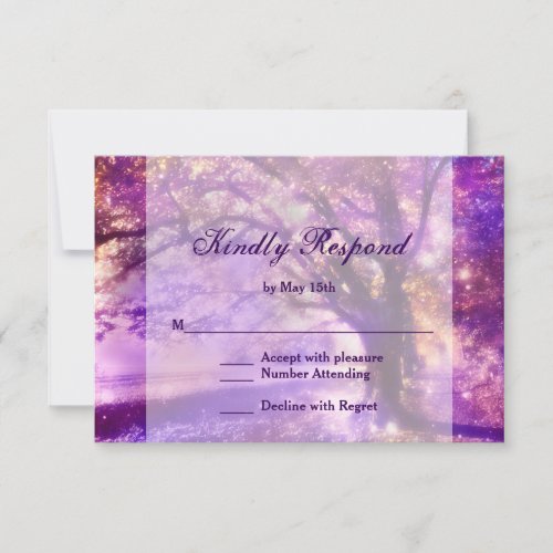 Rustic Purple Oak Tree Wedding RSVP Card