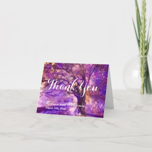 Rustic Purple Oak Tree Wedding Thank You Cards