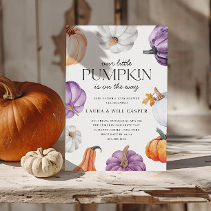 Rustic Purple Orange White Pumpkin Baby Shower Invitation