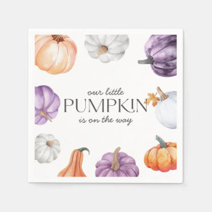 Rustic Purple Orange White Pumpkin Baby Shower Napkins