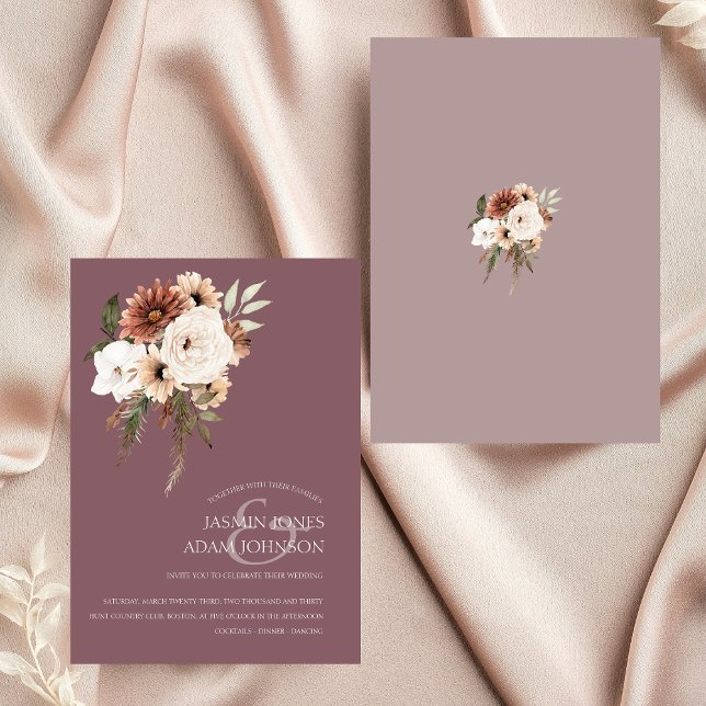 Rustic Purple Peach Floral Elegant Wedding Invitation (Rustic Purple and Peach Floral Wedding Invitation)