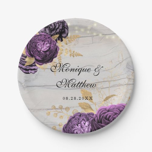 Rustic Purple Peony Wood String Of Lights Paper Pl Paper Plates