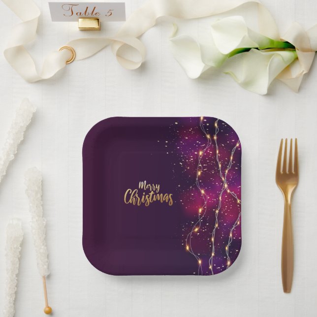 Rustic Purple pink black gold neon lighting theme Paper Plates (Wedding)