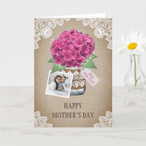 Rustic Purple Pink Floral Photo Mothers Day Card