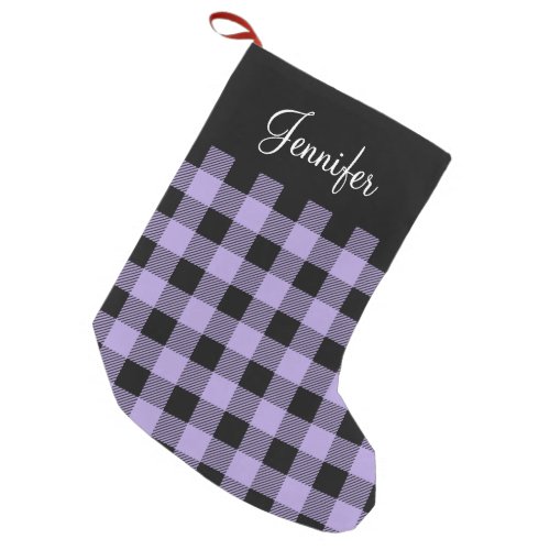 Rustic Purple Plaid Name Small Christmas Stocking