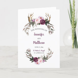 Rustic Purple Plum Peonies Antlers Wedding Program