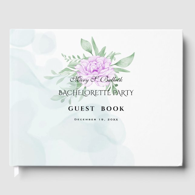 Rustic Purple Rose Eucalyptus Bachelorette Guest Book (Front)