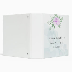 Rustic Purple Rose Eucalyptus Baptism Photo Album 3 Ring Binder