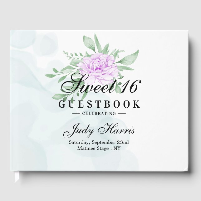 Rustic Purple Rose Eucalyptus Sweet Sixteen Guest  Book (Front)