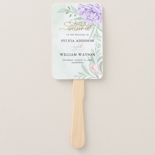 Rustic Purple Rose Floral Eucalyptus Boho Wedding Hand Fan