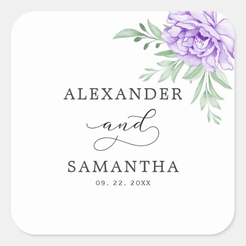 Rustic Purple Rose Floral Eucalyptus Boho Wedding Square Sticker