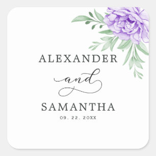 Rustic Purple Rose Floral Eucalyptus Boho Wedding Square Sticker