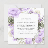 Rustic Purple Rose Floral Save the Date Card (Front)