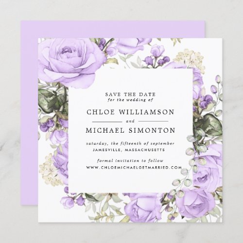 Rustic Purple Rose Floral Save the Date Card