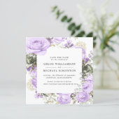 Rustic Purple Rose Floral Save the Date Card (Standing Front)