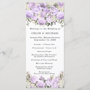 Rustic Purple Rose Floral Wedding Program