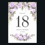 Rustic Purple Rose Floral Wedding Table Number<br><div class="desc">A lush top border of purple roses and sage green leaves and vines creates an elegant frame for this table number card. A purple rose spray defines the bottom. The table number is written in a large dark grey font. The wedding couple's names and wedding date are below. Very easy...</div>