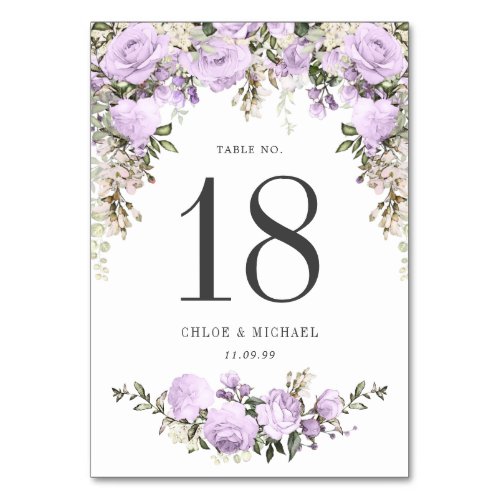 Rustic Purple Rose Floral Wedding Table Number