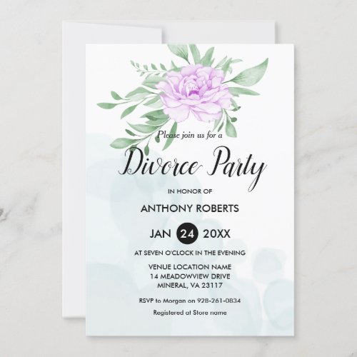 Rustic Purple Rose Leaves Greenery Divorce Party Invitation