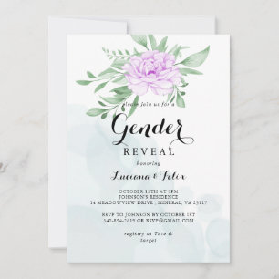 Rustic Purple Rose Leaves Greenery Gender Reveal Invitation