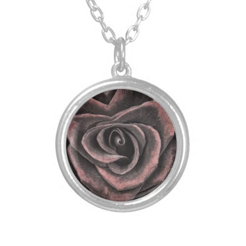 Rustic Purple Rose Silver Plated Necklace
