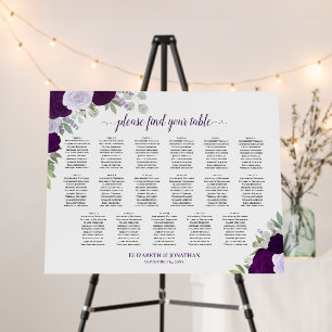 Rustic Purple Roses 17 Table Wedding Seating Chart Foam Board