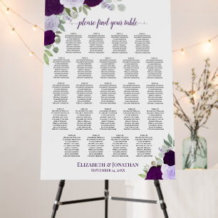Rustic Purple Roses 23 Table Wedding Seating Chart Foam Board