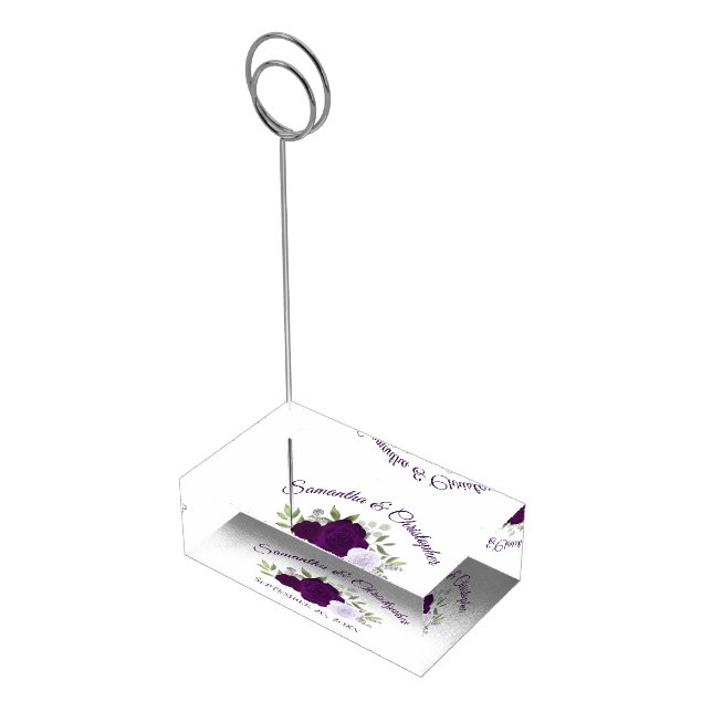 Rustic Purple Roses Elegant Boho Chic Wedding Place Card Holder (Corner)