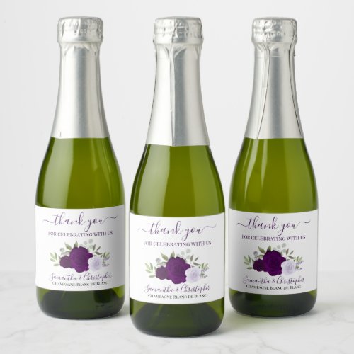 Rustic Purple Roses Wedding Thank You Mini Sparkling Wine Label