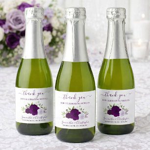Rustic Purple Roses Wedding Thank You Mini Sparkling Wine Label