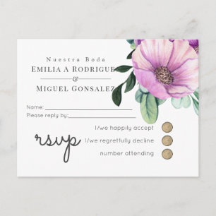Rustic Purple RSVP Nuestra Boda Spanish Wedding Invitation Postcard