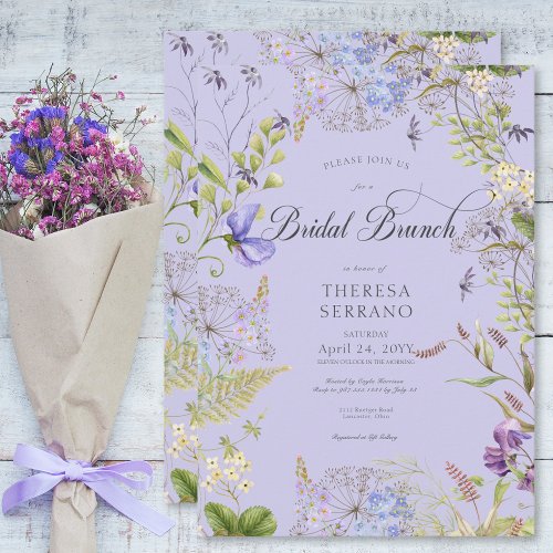 Rustic Purple Sage Wildflower Purple Bridal Brunch Invitation