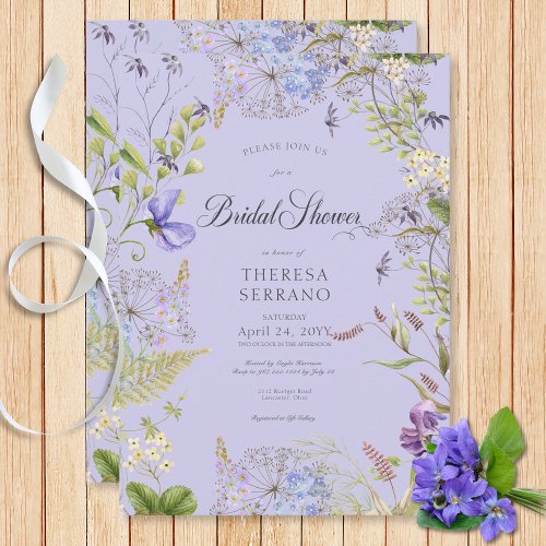 Rustic Purple Sage Wildflower Purple Bridal Shower Invitation