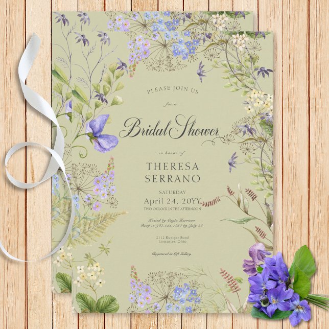Rustic Purple Sage Wildflower Sage Bridal Shower Invitation (Rustic Purple Sage Wildflower Sage Bridal Shower Invitation)