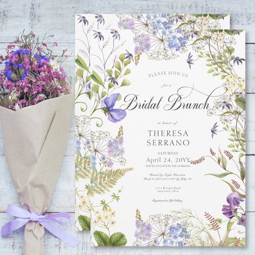 Rustic Purple Sage Wildflower White Bridal Brunch Invitation