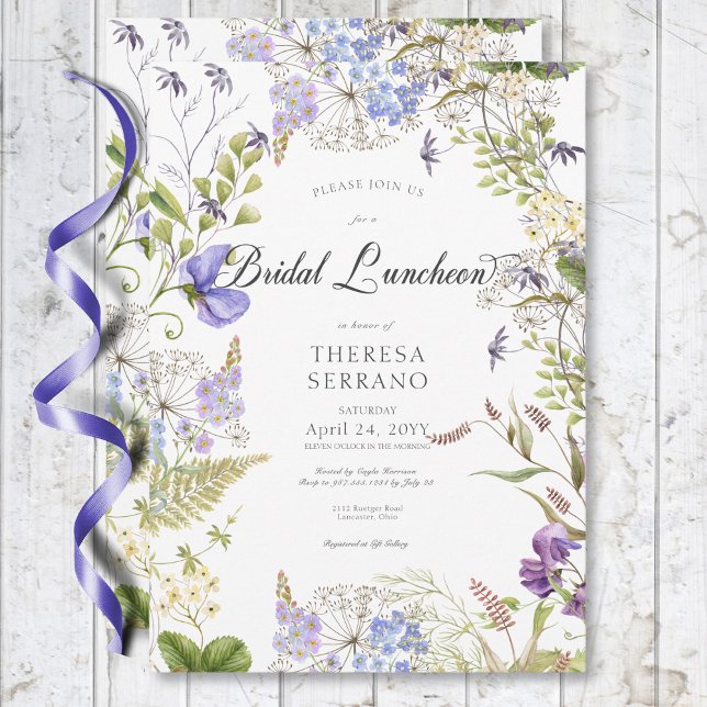 Rustic Purple Sage Wildflower White Bridal Lunch Invitation (Rustic Purple Sage Wildflower White Bridal Lunch Invitation)