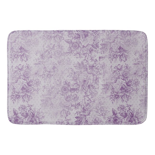 rustic purple, shabby chic,pale lavender florals, bath mat (Front)