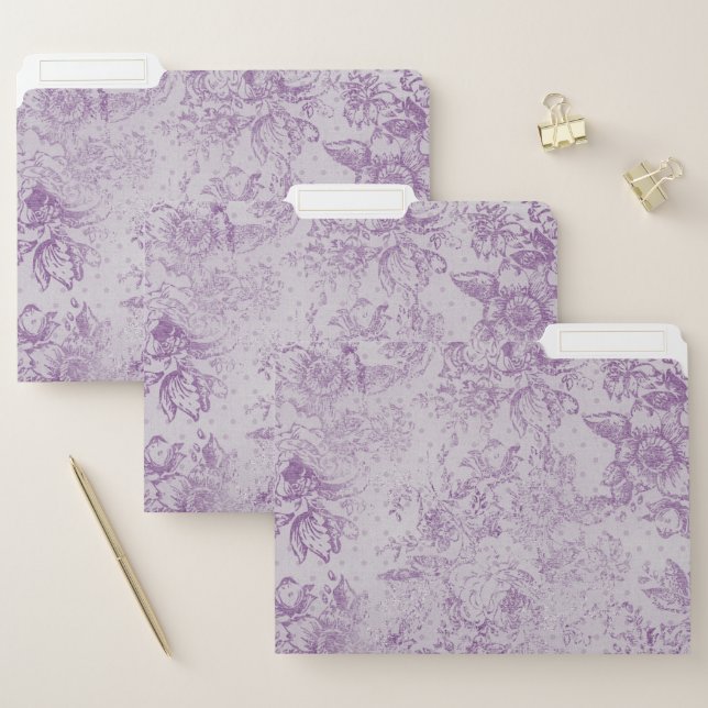rustic purple, shabby chic,pale lavender florals, file folder (Set)