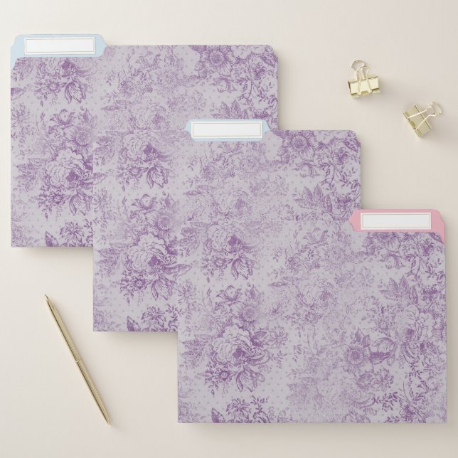 rustic purple, shabby chic,pale lavender florals, file folder (Set)