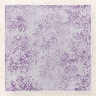 rustic purple, shabby chic,pale lavender florals, glass coaster
