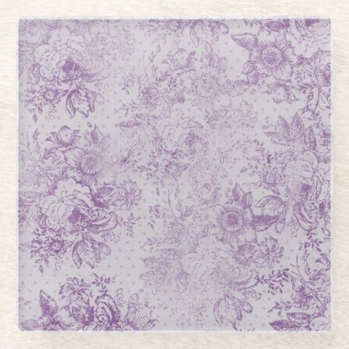 rustic purple shabby chicpale lavender florals glass coaster