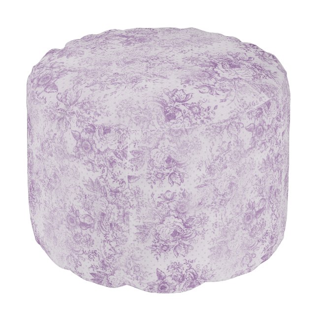 rustic purple, shabby chic,pale lavender florals, pouf (Angled Front)