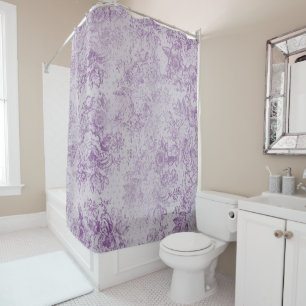 rustic purple, shabby chic,pale lavender florals, shower curtain