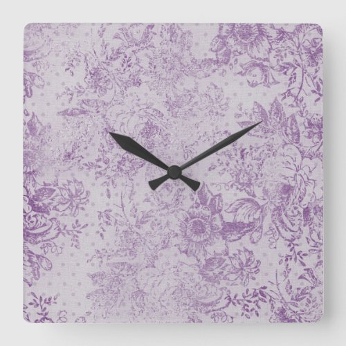 rustic purple shabby chicpale lavender florals square wall clock
