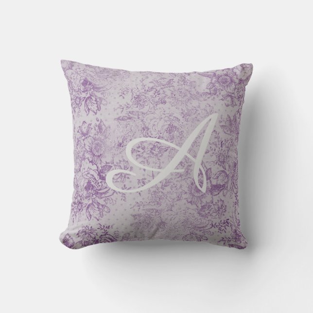 rustic purple, shabby chic,pale lavender florals, throw pillow (Front)